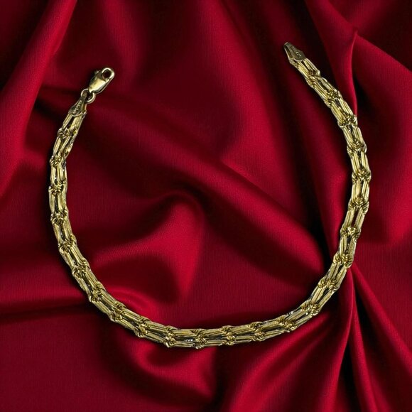 VINTAGE- 10k Gold Bracelet -Double Row- Milano Rope Chain Fancy Link- 7.5" -2.5g - Picture 1 of 16